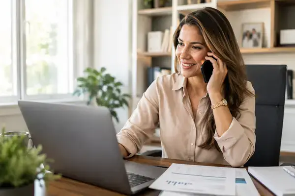 Woman calling a tax resolution firm to address her back taxes