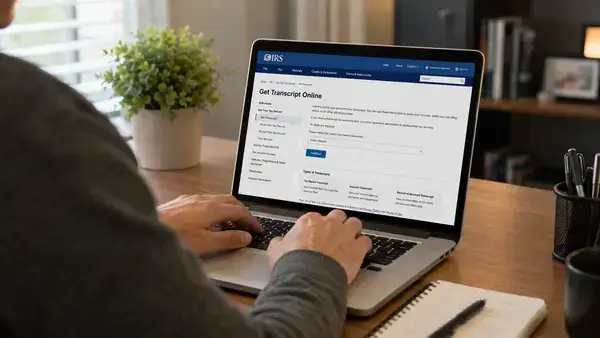 Taxpayer using the IRS Get Transcript Online tool to retrieve missing W-2 and 1099 documents for prior year filing