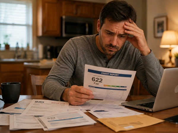 Taxpayer reviewing credit report affected by IRS tax lien