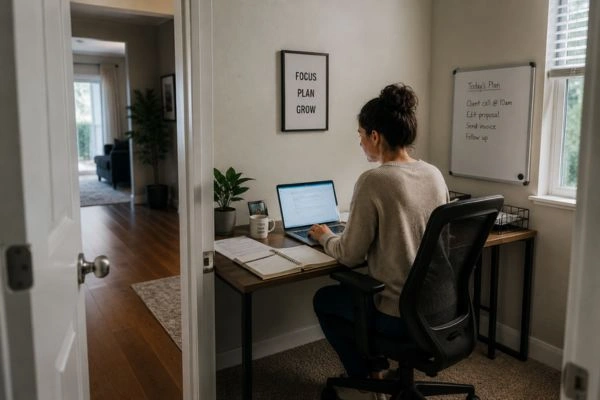 Self-employed professional working in dedicated home office