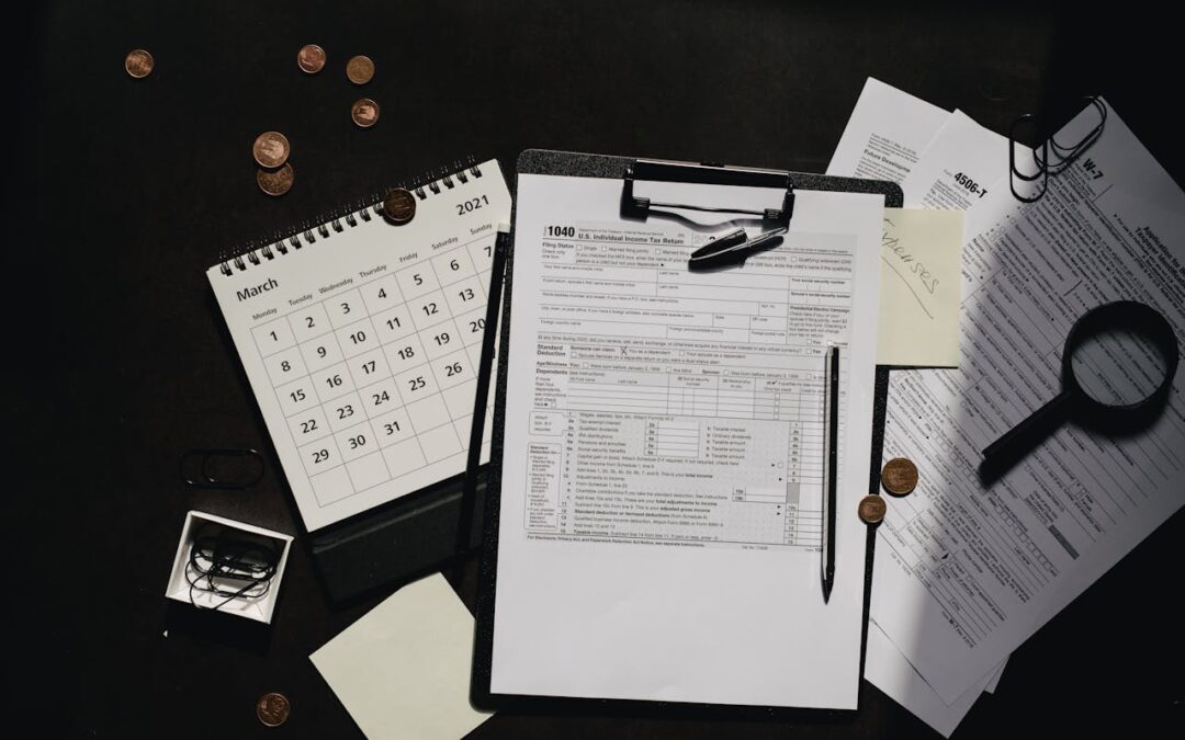 Tax forms and a calendar