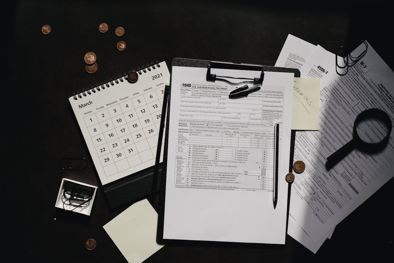 Tax forms and a calendar