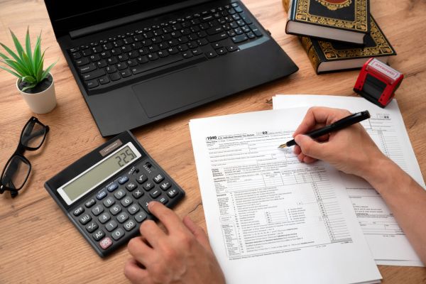 Preparing documents for tax return.