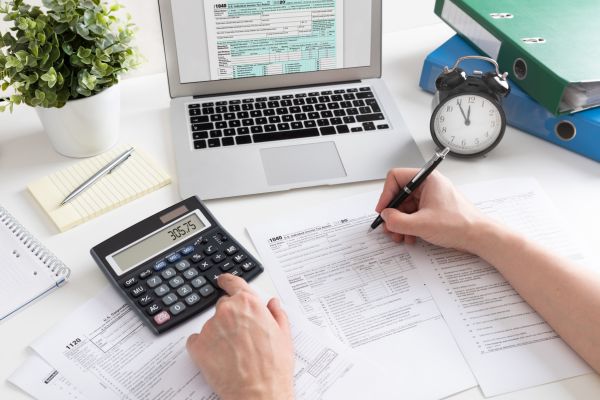 Preparing tax documents.