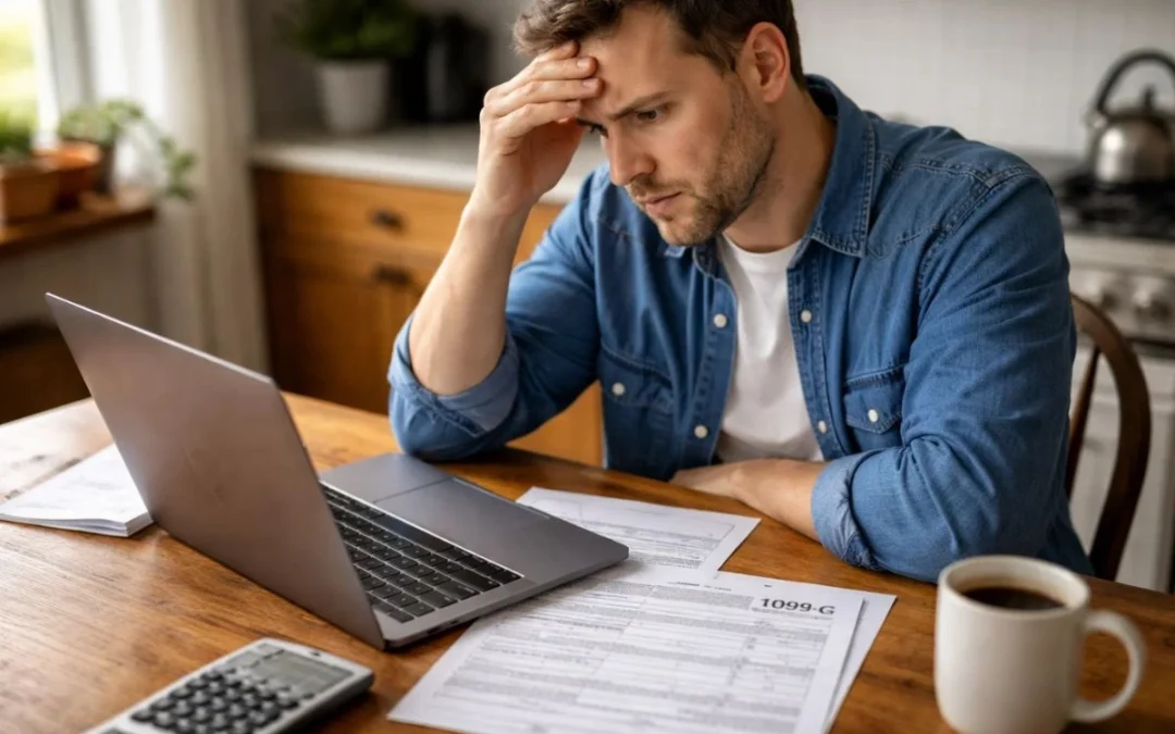 Person reviewing Form 1099-G for unemployment tax return