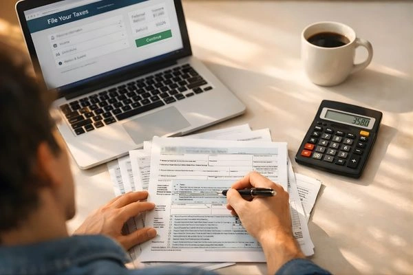 Man filing his annual tax return