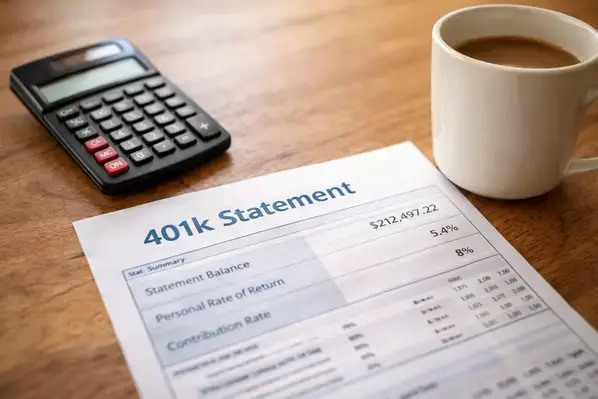 401k retirement statement showing tax-deductible contributions
