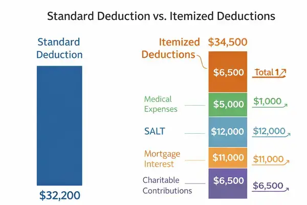 Standard vs itemized deduction comparison chart for 2026 taxes