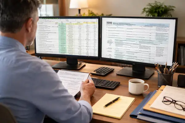 Enrolled agent reviewing IRS audit documents on computer