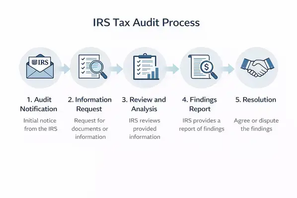 IRS tax audit process steps infographic