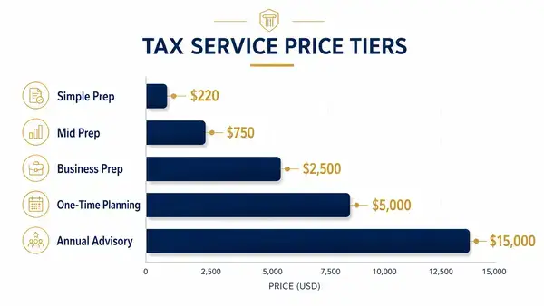 Tax planning cost comparison chart 2026 showing five service tier price ranges 