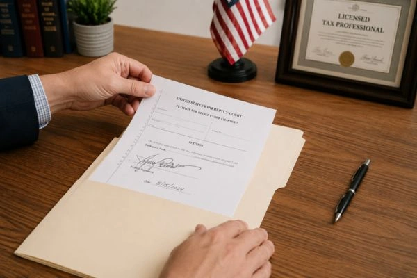 Signed bankruptcy petition filed on desk