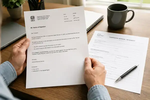 IRS offer in compromise rejection letter with appeal form