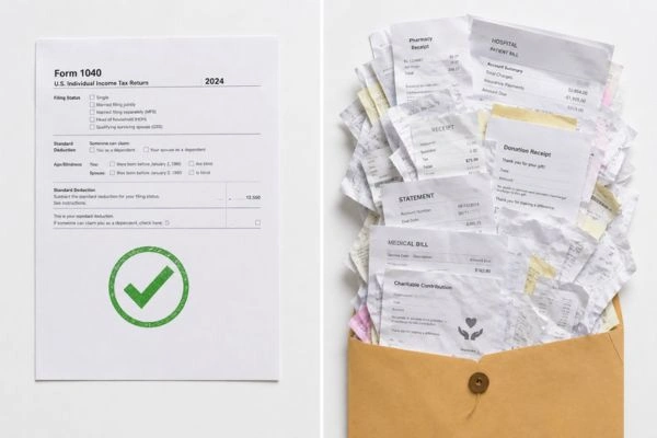 Standard deduction simplicity versus itemizing complexity visual