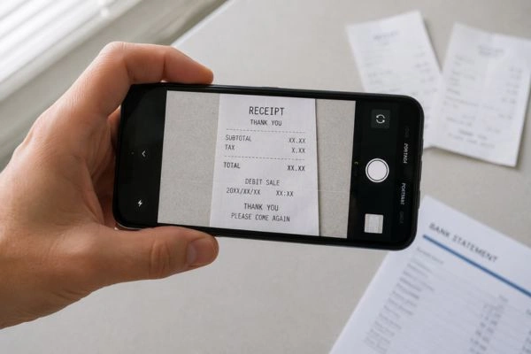 Photographing receipt with phone for tax records