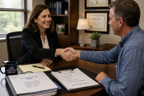 Austin and Larson tax resolution professional consulting with client