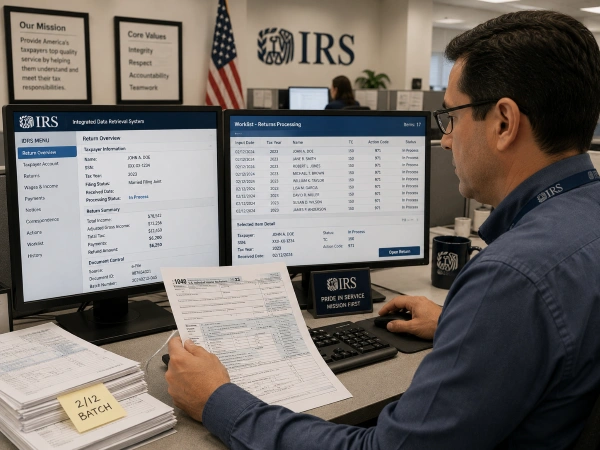 IRS employee processing tax returns