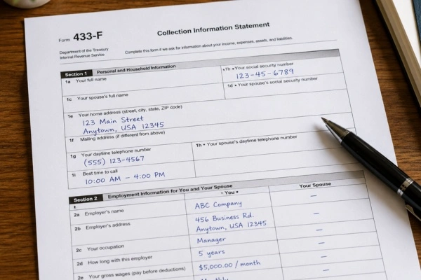IRS Form 433-F collection information statement for CNC status