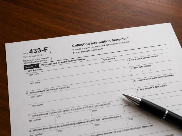 IRS Form 433-F Collection Information Statement for CNC application