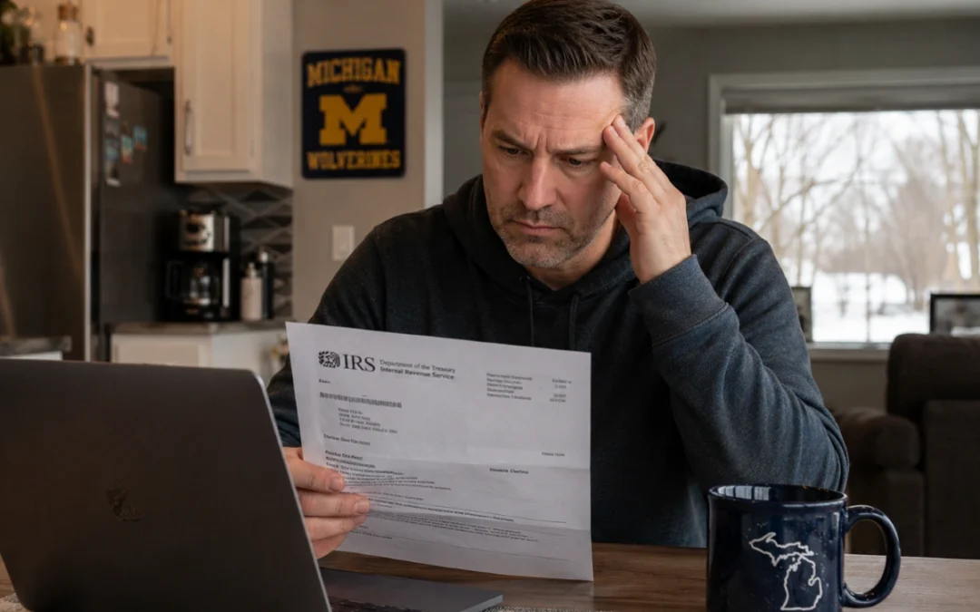Person reviewing an IRS offer in compromise notice at a kitchen table