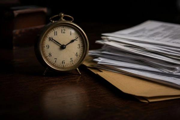 Clock beside unfiled back tax returns