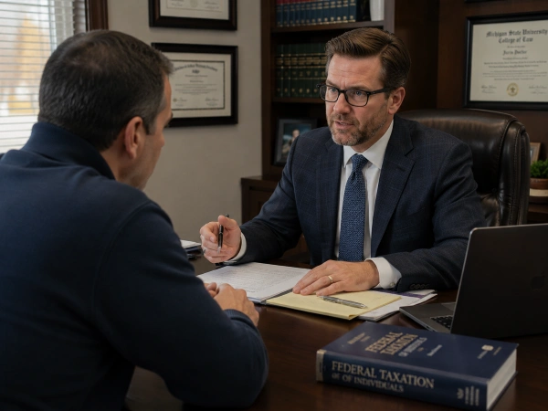 Client meeting a Michigan tax attorney about an offer in compromise