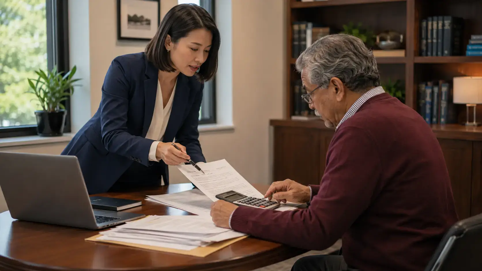 Tax lawyer helping client with tax forms