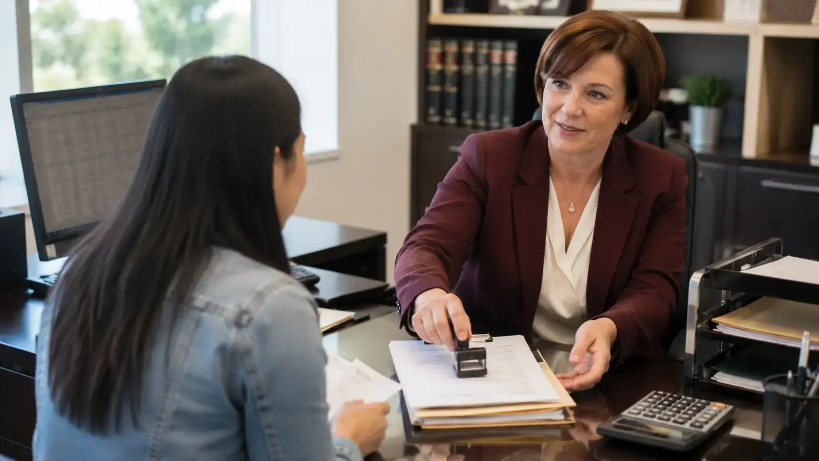 Tax lawyer stamping client tax documents