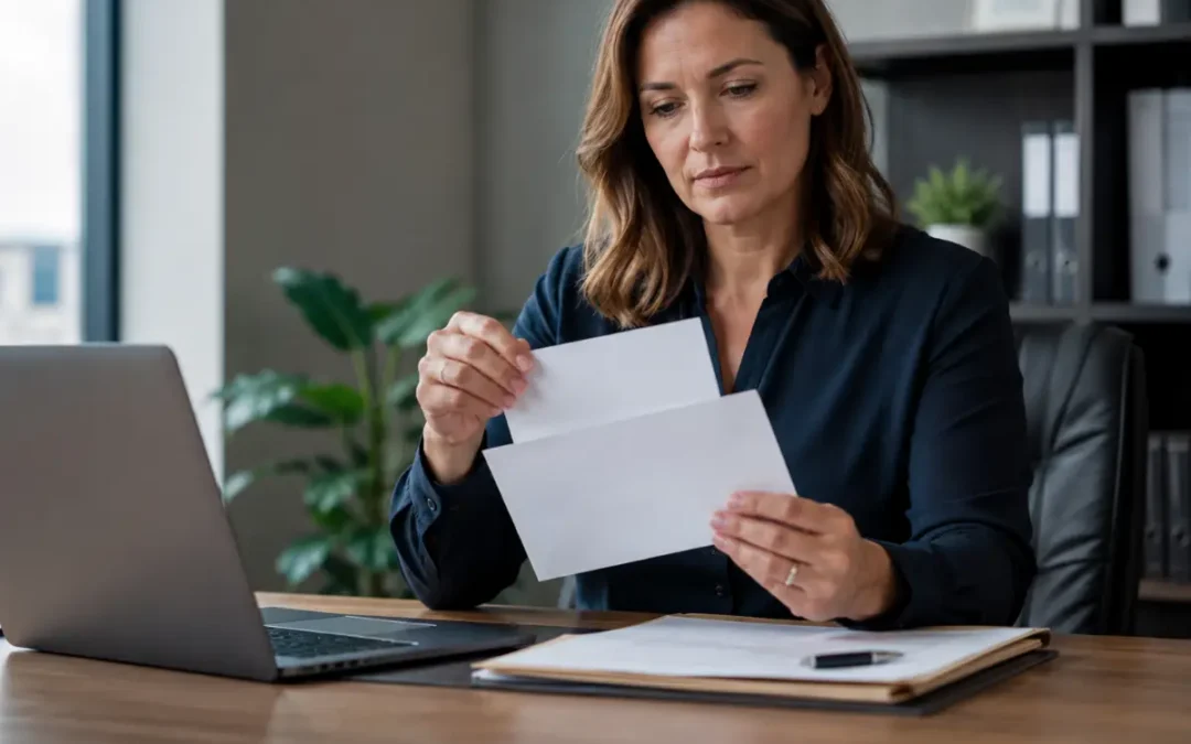 Business owner opening an IRS CP2100 notice letter at a desk