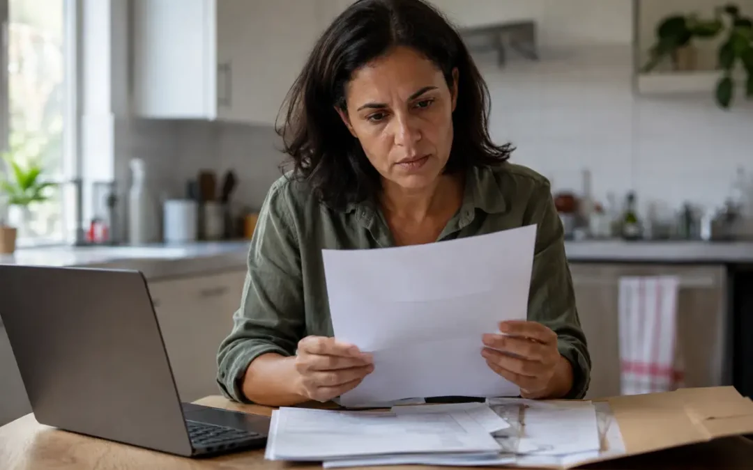 Woman at home reviewing an IRS notice about a joint tax return