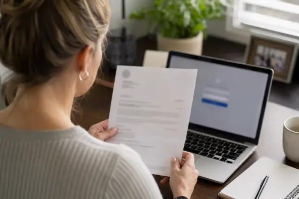 Taxpayer reviewing a CP504 IRS notice next to an online account
