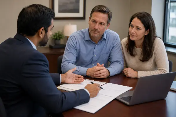 Couple comparing innocent spouse and injured spouse relief with a tax pro