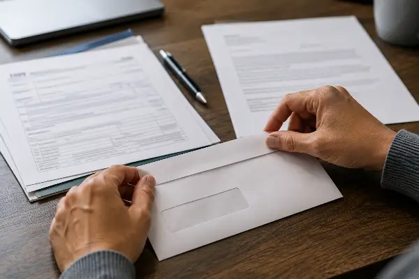 Preparing and mailing a first B-notice to a payee after a CP2100