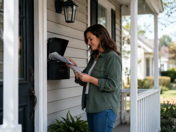 Homeowner checking the mail after a federal tax lien is released