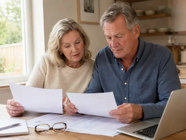 Couple reviewing retirement account paperwork the IRS could reach