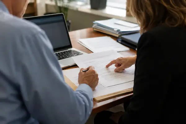 Tax attorney reviewing CP504 response options with a client