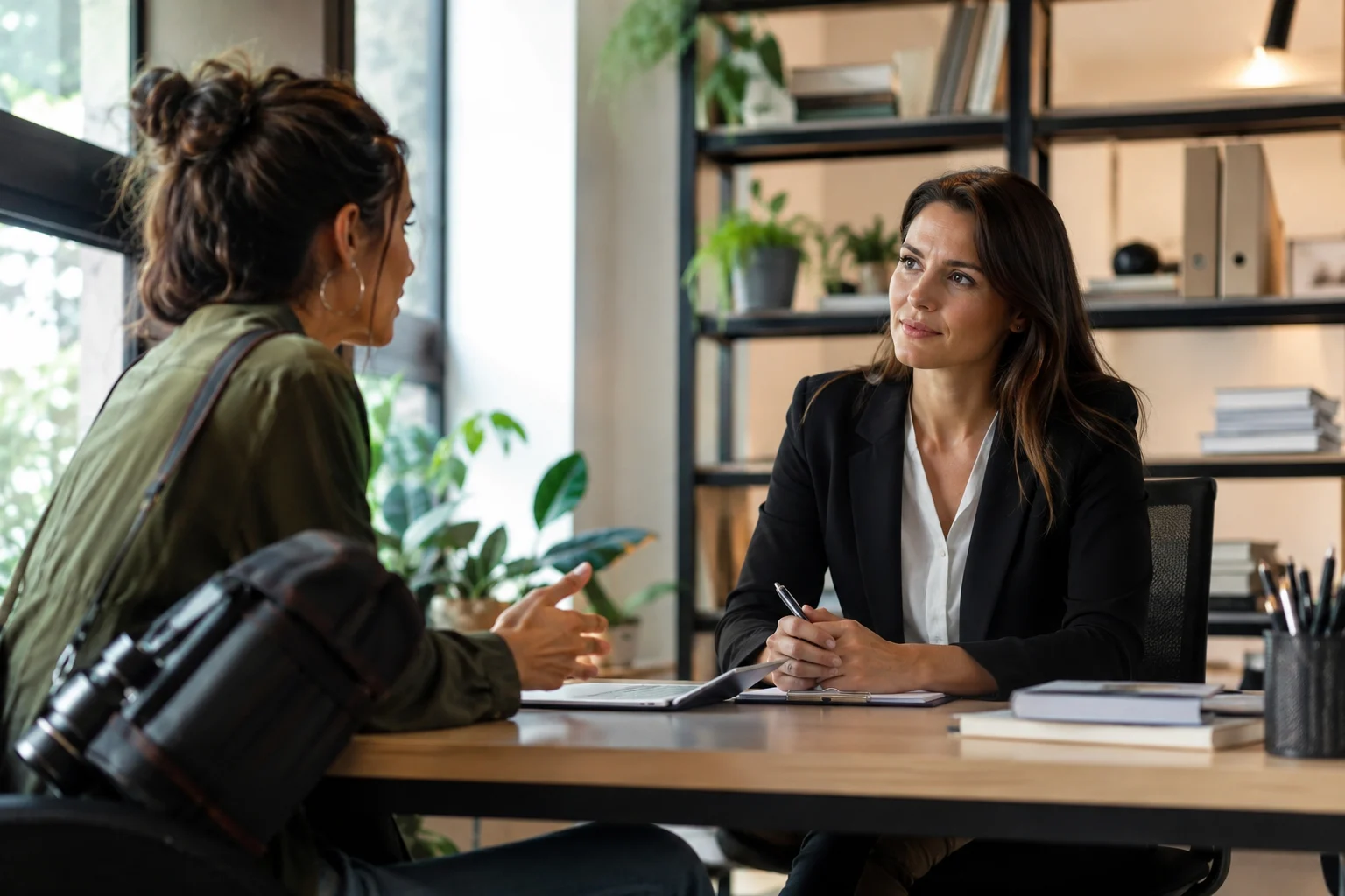 Tax lawyer in Brighton Township consulting with a freelance photographer