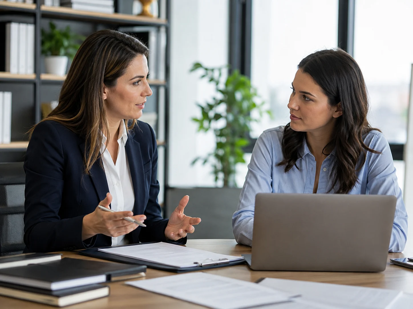 Female tax lawyer advises an online retailer using a laptop in Holly, MI