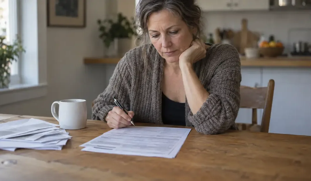 Woman reviewing an IRS power of attorney form at her kitchen table