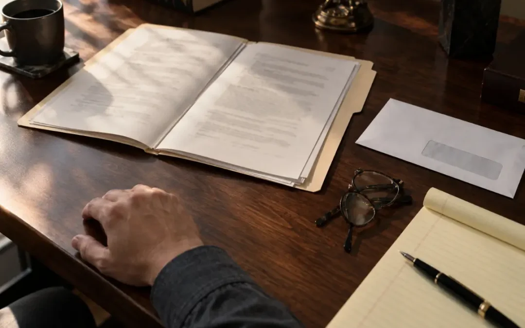 Tax attorney desk with an IRS notice and case file at a Michigan law office