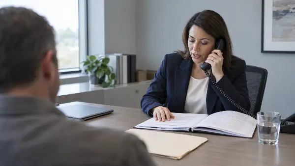 Tax representative speaking to the IRS by phone on a client's behalf