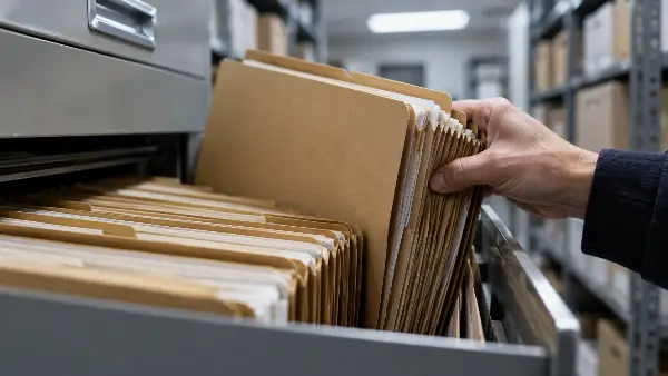Accountant's working file being pulled from a cabinet under an IRS summons