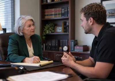 Tax lawyer interviewing a business owner about an IRS tax audit in Oceola Township, MI.
