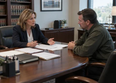 Tax attorney reviewing IRS dispute records with business owner