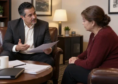 Tax lawyer discussing IRS hardship options with a client